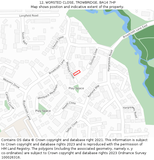12, WORSTED CLOSE, TROWBRIDGE, BA14 7HP: Location map and indicative extent of plot