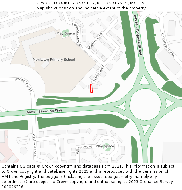 12, WORTH COURT, MONKSTON, MILTON KEYNES, MK10 9LU: Location map and indicative extent of plot