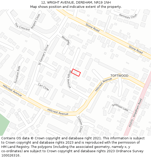 12, WRIGHT AVENUE, DEREHAM, NR19 1NH: Location map and indicative extent of plot