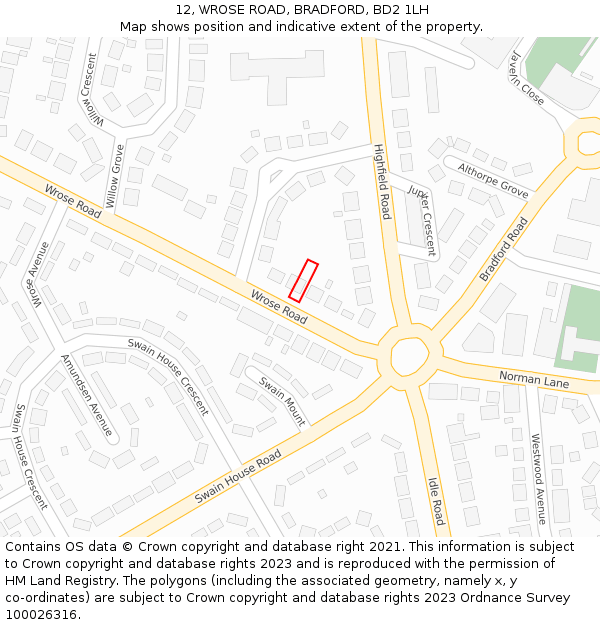 12, WROSE ROAD, BRADFORD, BD2 1LH: Location map and indicative extent of plot