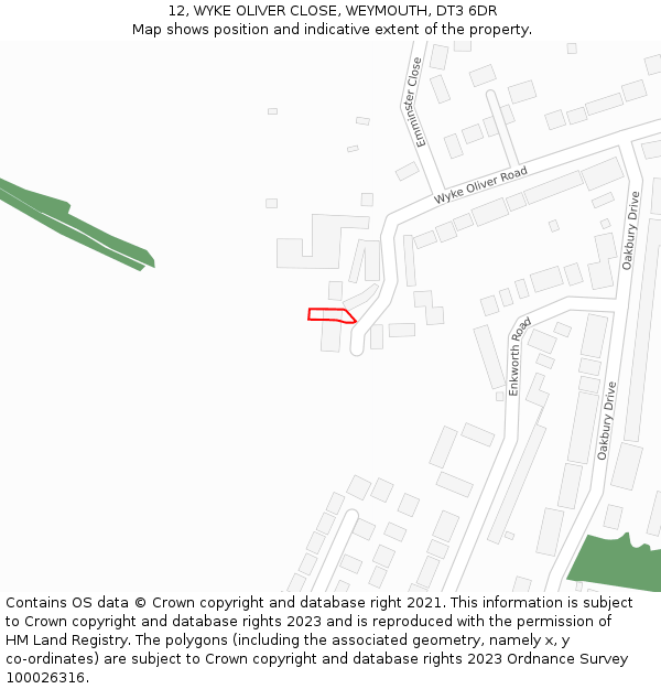 12, WYKE OLIVER CLOSE, WEYMOUTH, DT3 6DR: Location map and indicative extent of plot