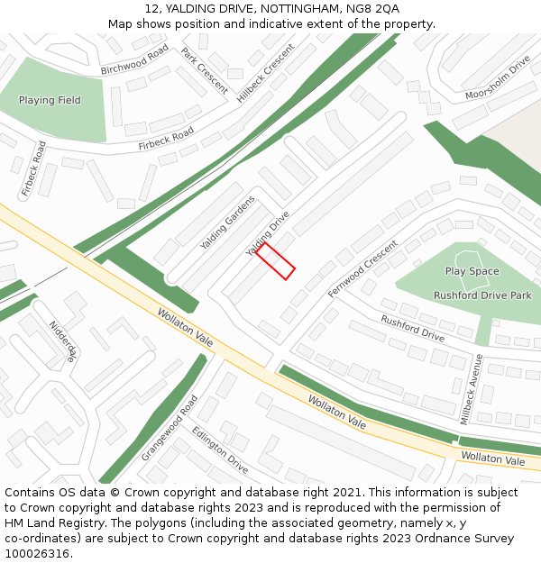 12, YALDING DRIVE, NOTTINGHAM, NG8 2QA: Location map and indicative extent of plot