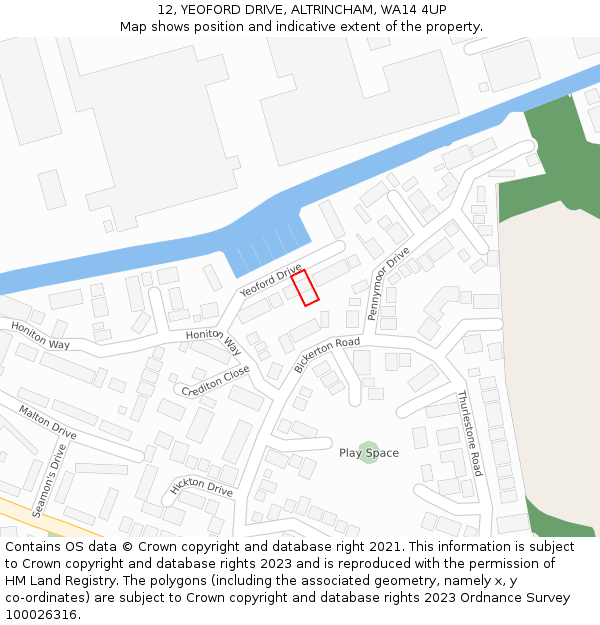 12, YEOFORD DRIVE, ALTRINCHAM, WA14 4UP: Location map and indicative extent of plot