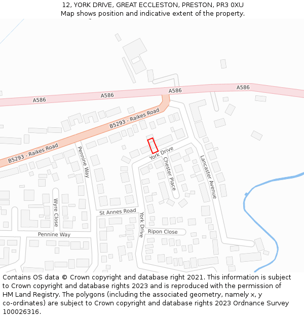 12, YORK DRIVE, GREAT ECCLESTON, PRESTON, PR3 0XU: Location map and indicative extent of plot