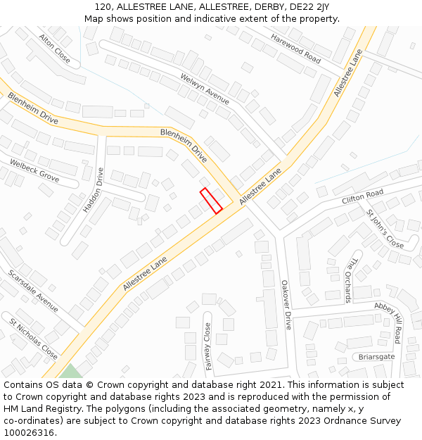 120, ALLESTREE LANE, ALLESTREE, DERBY, DE22 2JY: Location map and indicative extent of plot