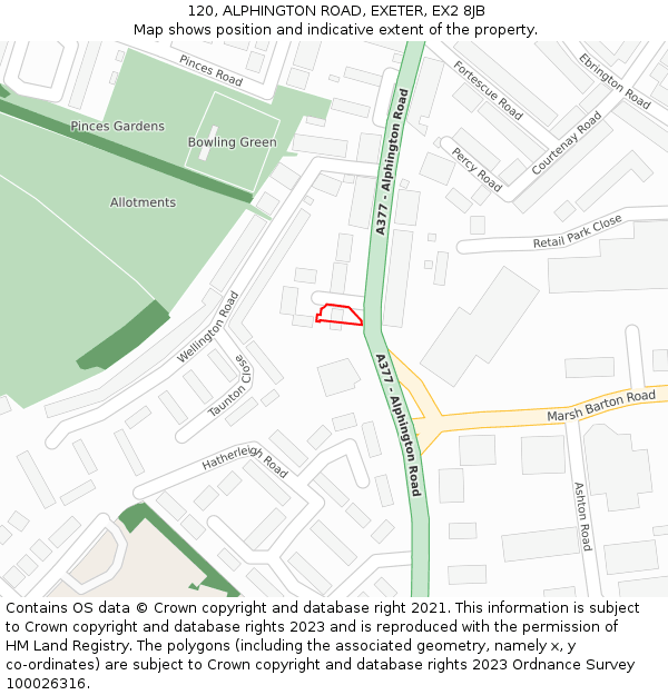 120, ALPHINGTON ROAD, EXETER, EX2 8JB: Location map and indicative extent of plot