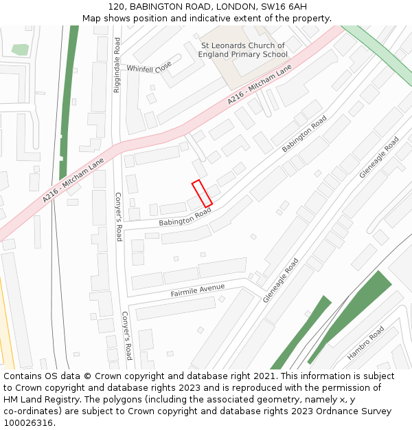 120, BABINGTON ROAD, LONDON, SW16 6AH: Location map and indicative extent of plot