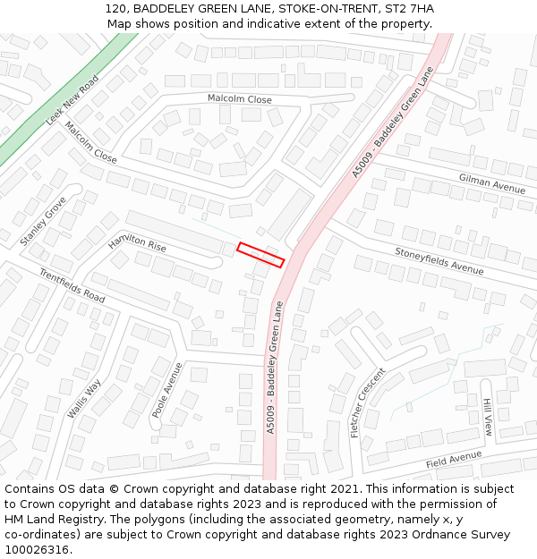 120, BADDELEY GREEN LANE, STOKE-ON-TRENT, ST2 7HA: Location map and indicative extent of plot