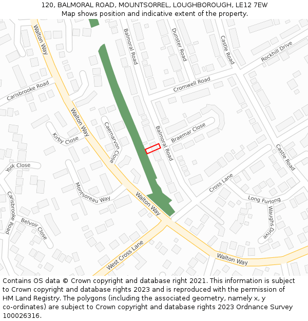 120, BALMORAL ROAD, MOUNTSORREL, LOUGHBOROUGH, LE12 7EW: Location map and indicative extent of plot