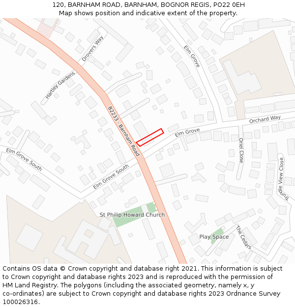 120, BARNHAM ROAD, BARNHAM, BOGNOR REGIS, PO22 0EH: Location map and indicative extent of plot