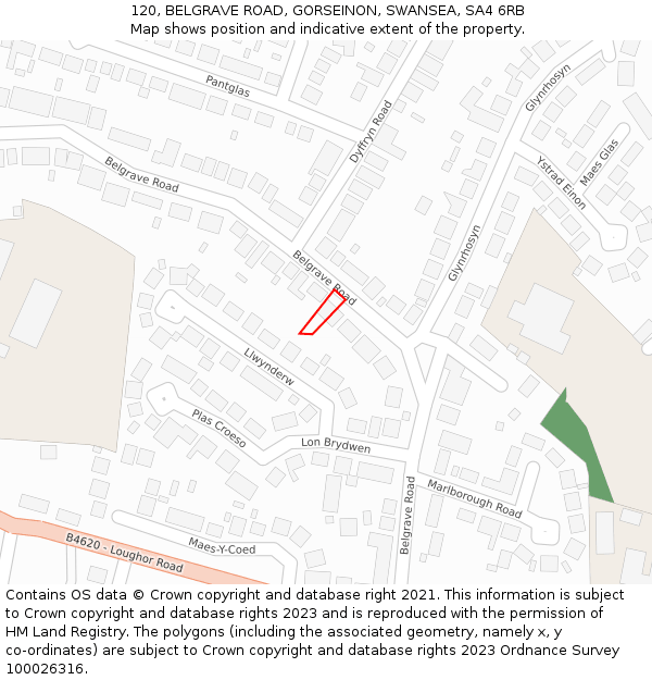 120, BELGRAVE ROAD, GORSEINON, SWANSEA, SA4 6RB: Location map and indicative extent of plot