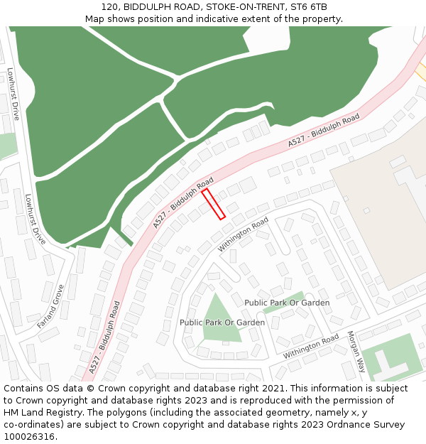 120, BIDDULPH ROAD, STOKE-ON-TRENT, ST6 6TB: Location map and indicative extent of plot