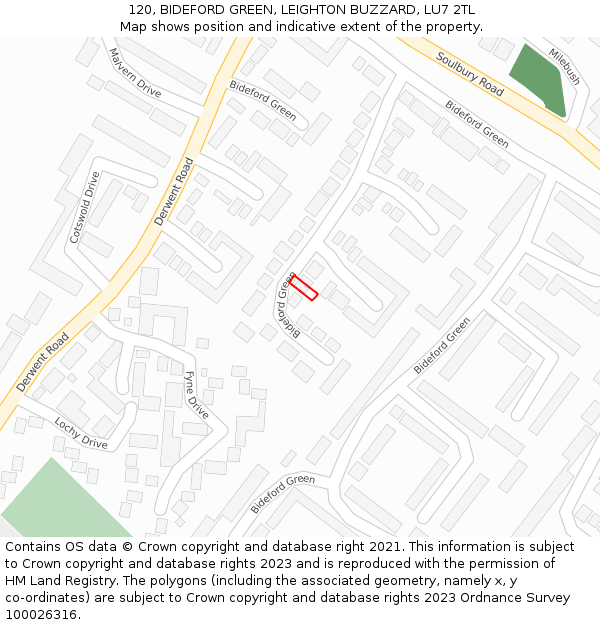 120, BIDEFORD GREEN, LEIGHTON BUZZARD, LU7 2TL: Location map and indicative extent of plot