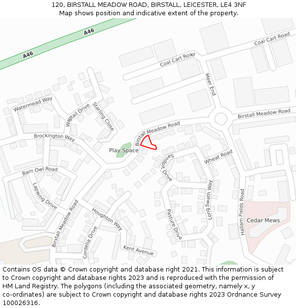 120, BIRSTALL MEADOW ROAD, BIRSTALL, LEICESTER, LE4 3NF: Location map and indicative extent of plot