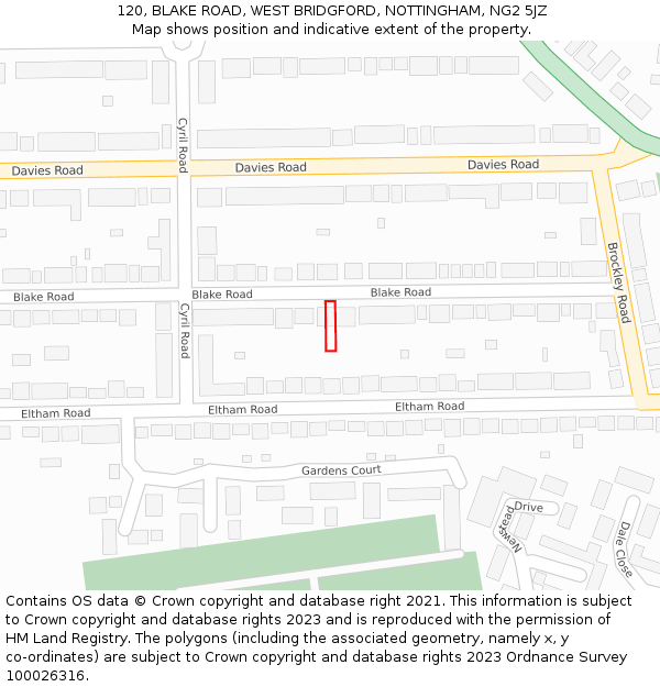 120, BLAKE ROAD, WEST BRIDGFORD, NOTTINGHAM, NG2 5JZ: Location map and indicative extent of plot