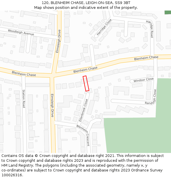 120, BLENHEIM CHASE, LEIGH-ON-SEA, SS9 3BT: Location map and indicative extent of plot