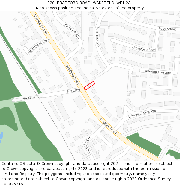 120, BRADFORD ROAD, WAKEFIELD, WF1 2AH: Location map and indicative extent of plot