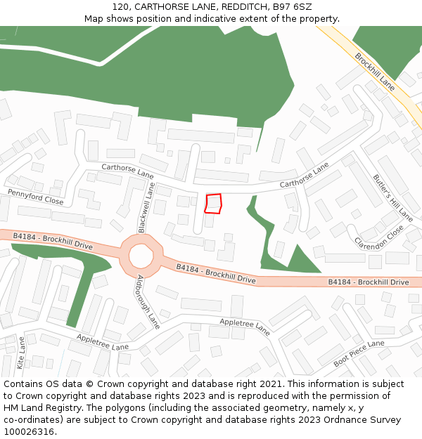 120, CARTHORSE LANE, REDDITCH, B97 6SZ: Location map and indicative extent of plot