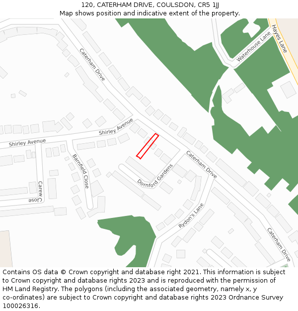 120, CATERHAM DRIVE, COULSDON, CR5 1JJ: Location map and indicative extent of plot