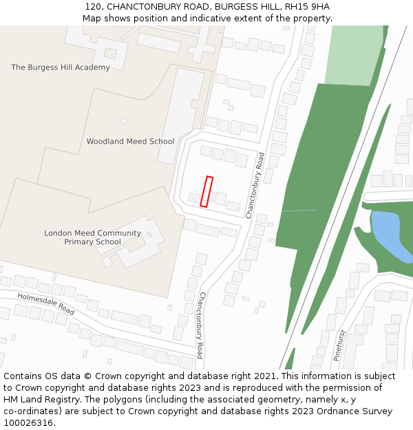 120, CHANCTONBURY ROAD, BURGESS HILL, RH15 9HA: Location map and indicative extent of plot