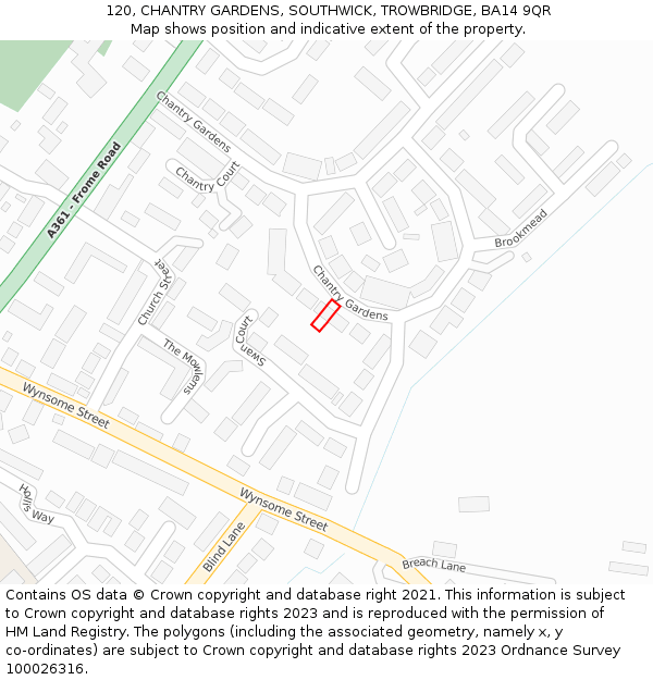 120, CHANTRY GARDENS, SOUTHWICK, TROWBRIDGE, BA14 9QR: Location map and indicative extent of plot