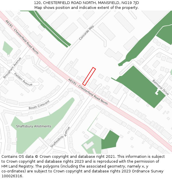 120, CHESTERFIELD ROAD NORTH, MANSFIELD, NG19 7JD: Location map and indicative extent of plot