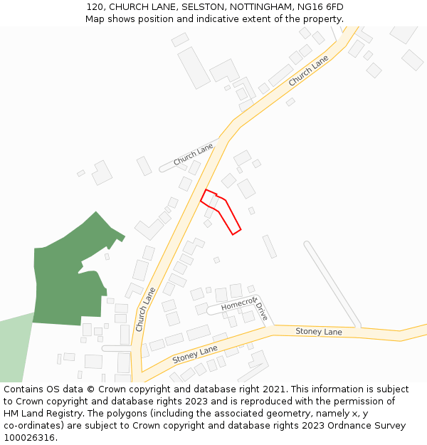 120, CHURCH LANE, SELSTON, NOTTINGHAM, NG16 6FD: Location map and indicative extent of plot