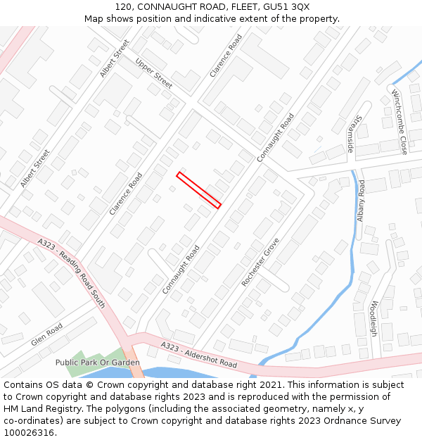 120, CONNAUGHT ROAD, FLEET, GU51 3QX: Location map and indicative extent of plot