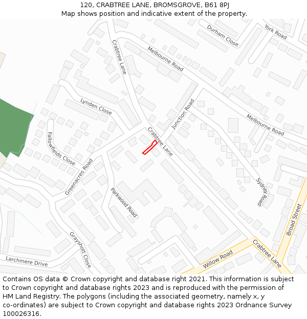 120, CRABTREE LANE, BROMSGROVE, B61 8PJ: Location map and indicative extent of plot