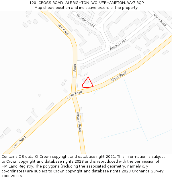 120, CROSS ROAD, ALBRIGHTON, WOLVERHAMPTON, WV7 3QP: Location map and indicative extent of plot