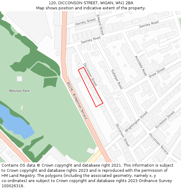 120, DICCONSON STREET, WIGAN, WN1 2BA: Location map and indicative extent of plot