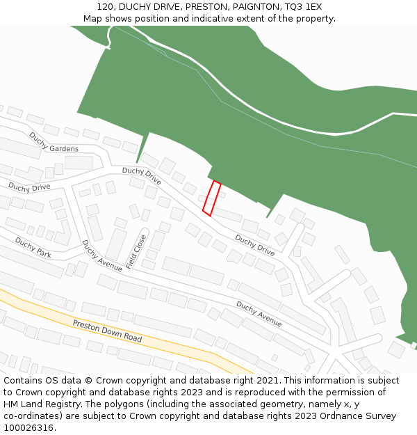 120, DUCHY DRIVE, PRESTON, PAIGNTON, TQ3 1EX: Location map and indicative extent of plot