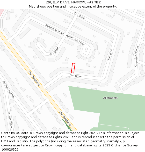 120, ELM DRIVE, HARROW, HA2 7BZ: Location map and indicative extent of plot