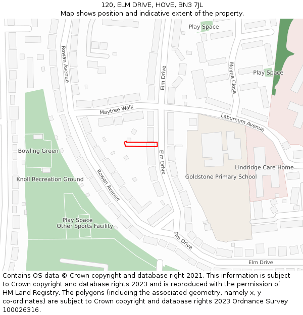 120, ELM DRIVE, HOVE, BN3 7JL: Location map and indicative extent of plot