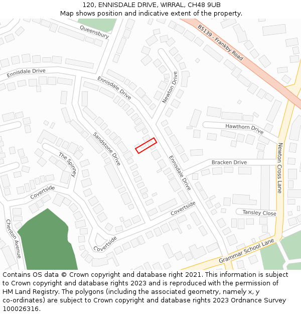 120, ENNISDALE DRIVE, WIRRAL, CH48 9UB: Location map and indicative extent of plot