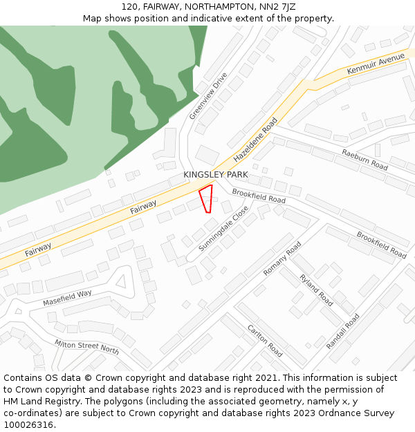 120, FAIRWAY, NORTHAMPTON, NN2 7JZ: Location map and indicative extent of plot