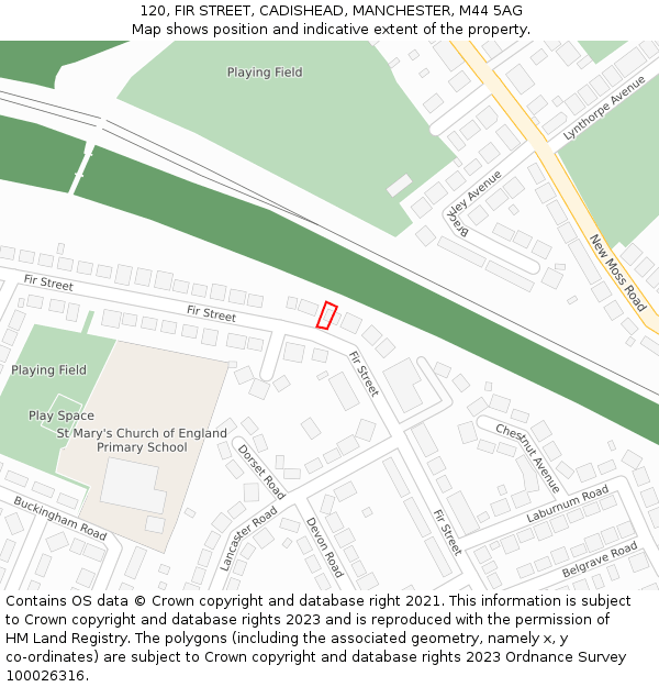 120, FIR STREET, CADISHEAD, MANCHESTER, M44 5AG: Location map and indicative extent of plot