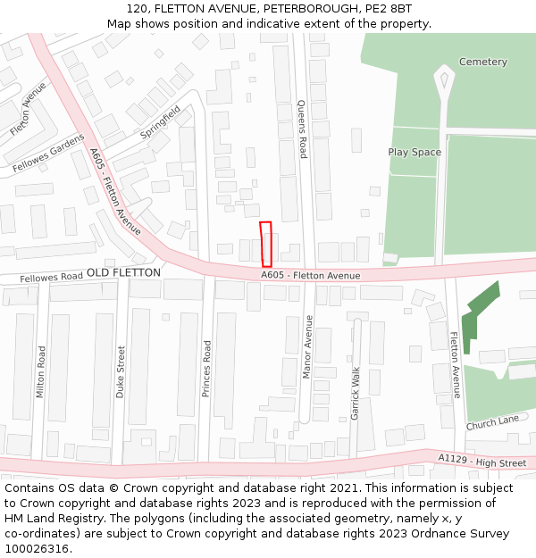 120, FLETTON AVENUE, PETERBOROUGH, PE2 8BT: Location map and indicative extent of plot