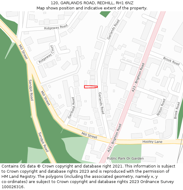 120, GARLANDS ROAD, REDHILL, RH1 6NZ: Location map and indicative extent of plot