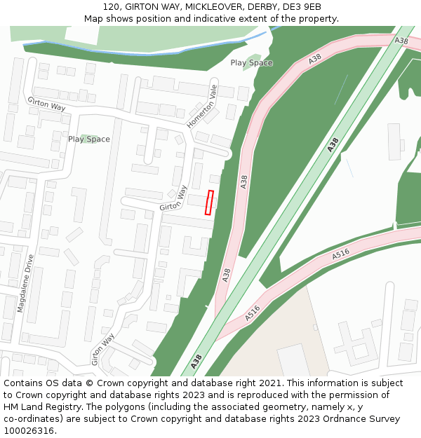 120, GIRTON WAY, MICKLEOVER, DERBY, DE3 9EB: Location map and indicative extent of plot