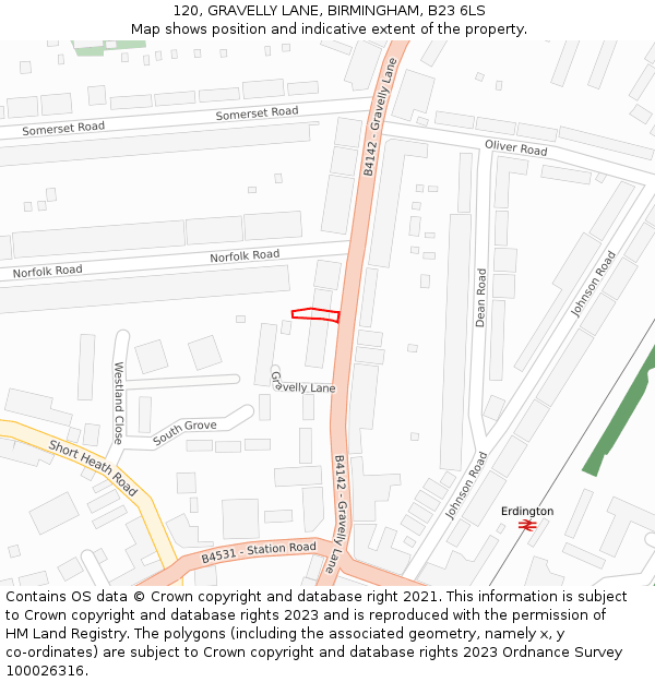 120, GRAVELLY LANE, BIRMINGHAM, B23 6LS: Location map and indicative extent of plot