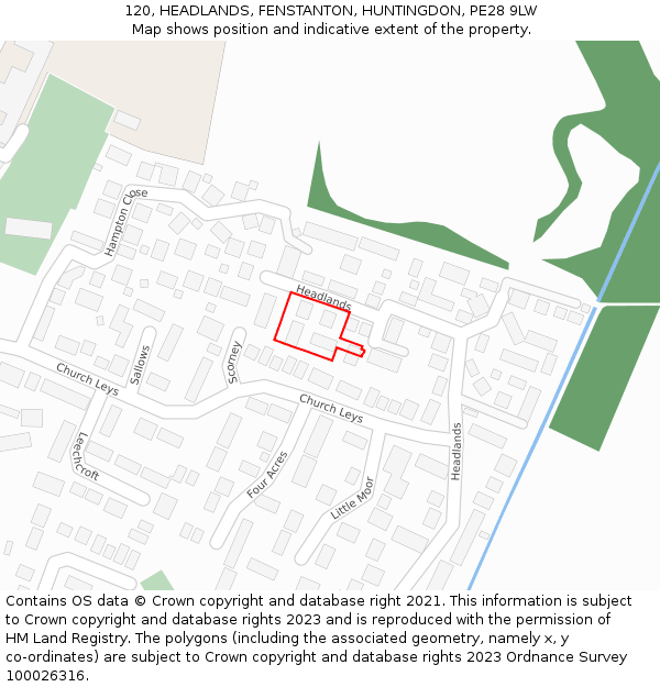 120, HEADLANDS, FENSTANTON, HUNTINGDON, PE28 9LW: Location map and indicative extent of plot