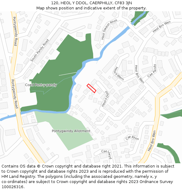 120, HEOL Y DDOL, CAERPHILLY, CF83 3JN: Location map and indicative extent of plot