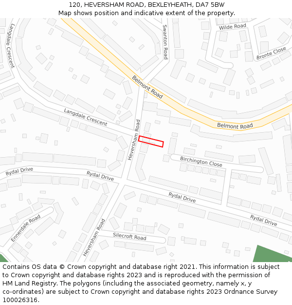 120, HEVERSHAM ROAD, BEXLEYHEATH, DA7 5BW: Location map and indicative extent of plot