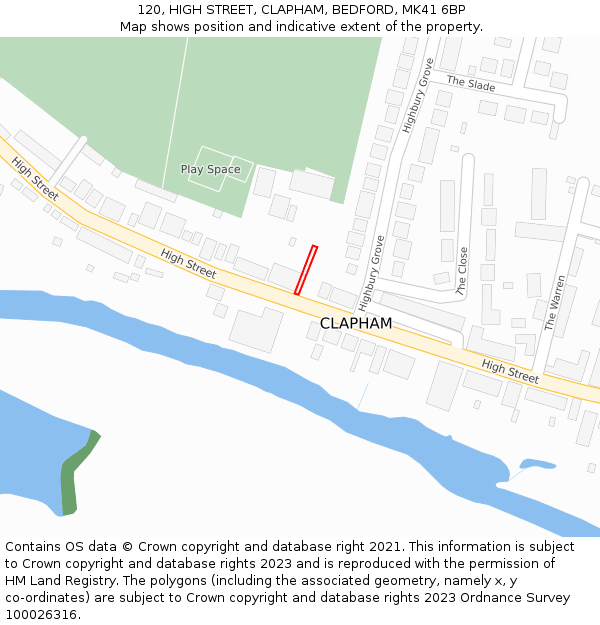 120, HIGH STREET, CLAPHAM, BEDFORD, MK41 6BP: Location map and indicative extent of plot