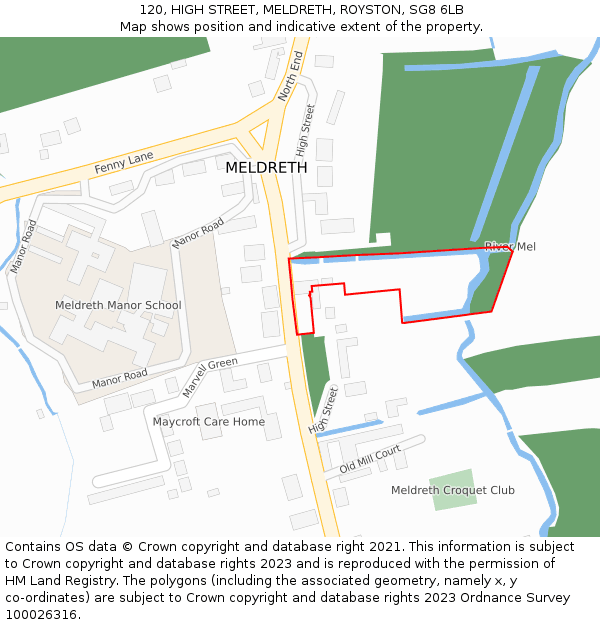 120, HIGH STREET, MELDRETH, ROYSTON, SG8 6LB: Location map and indicative extent of plot