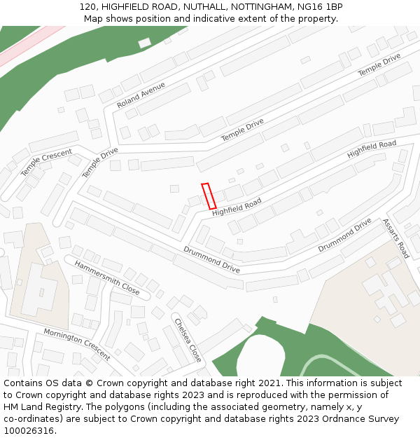 120, HIGHFIELD ROAD, NUTHALL, NOTTINGHAM, NG16 1BP: Location map and indicative extent of plot