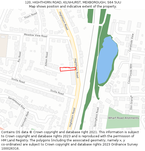 120, HIGHTHORN ROAD, KILNHURST, MEXBOROUGH, S64 5UU: Location map and indicative extent of plot