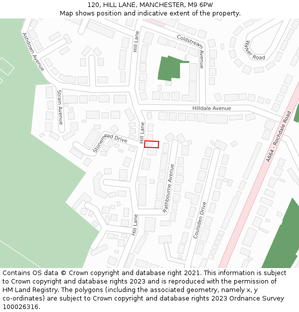 120, HILL LANE, MANCHESTER, M9 6PW: Location map and indicative extent of plot