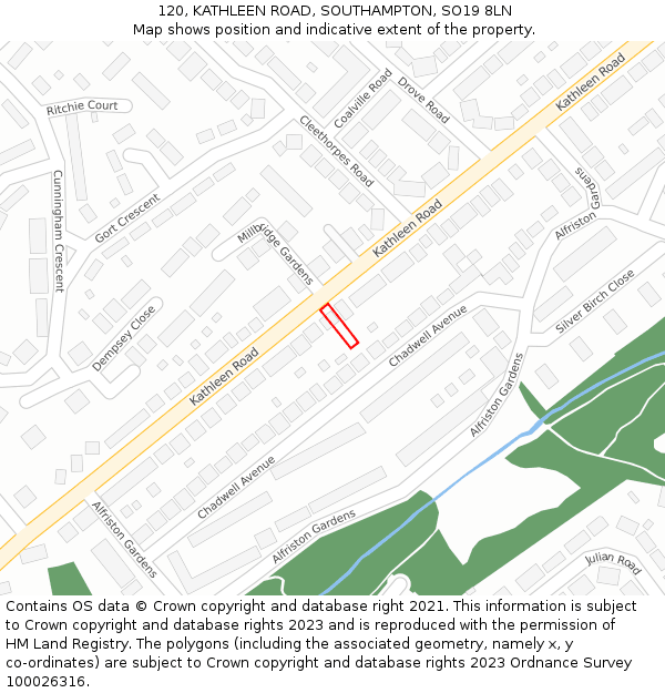 120, KATHLEEN ROAD, SOUTHAMPTON, SO19 8LN: Location map and indicative extent of plot